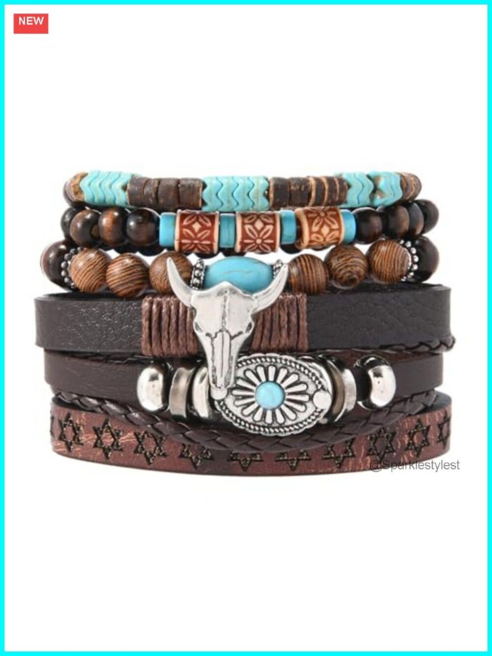 Turquoise Beaded Western Bracelet, Stackable Stack Boho Cowgirl Jewelry